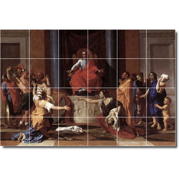 Ceramic Tile Mural-Nicholas Poussin Religious Wall Tile Mural 26. 36" w x 24" h using (24) 6 x 6 ceramic tiles