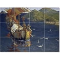 thumbnail image 1 of Ceramic Tile Mural-Nilolai Roerich Ships Tile Mural Traditional Home Construction 32" w x 24" h using (12) 8 x 8 ceramic tiles, 1 of 3