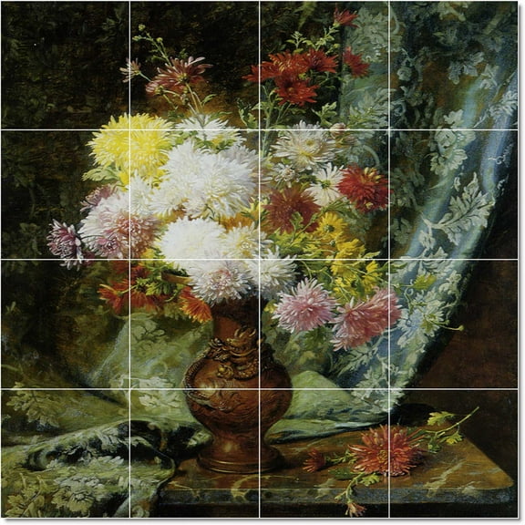 Ceramic Tile Mural-Olaf Hermansen Flowers Tile Mural Home Remodeling Ideas. 17" w x 17" h using (16) 4.25 x 4.25 ceramic tiles