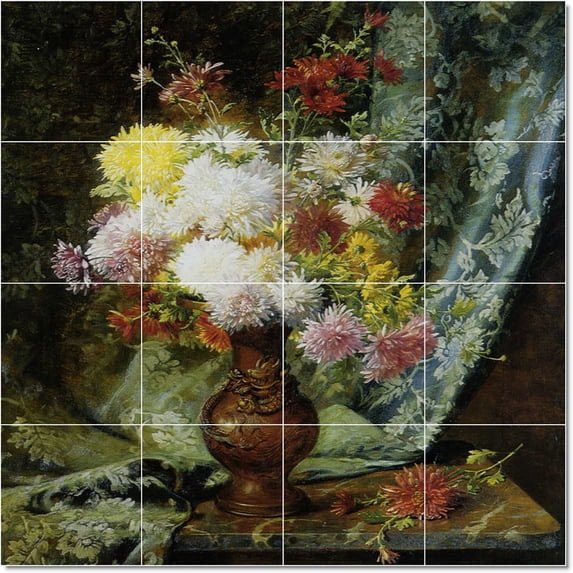 Ceramic Tile Mural-Olaf Hermansen Flowers Tile Mural Home Remodeling Ideas. 32" w x 32" h using (16) 8 x 8 ceramic tiles