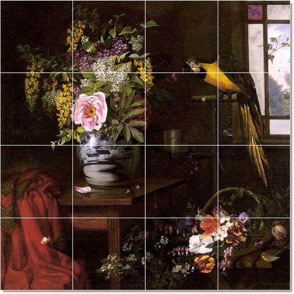 Ceramic Tile Mural-Olaf Hermansen Flowers Tile Mural Modern Home Remodel. 48" w x 48" h using (16) 12 x 12 ceramic tiles