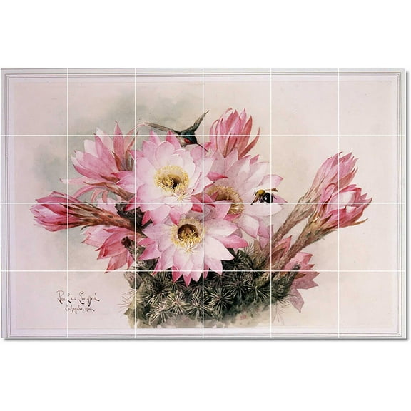 Ceramic Tile Mural-Paul De Longpre Flowers Tile Mural Contemporary Home Remodeling. 25.5" w x 17" h using (24) 4.25 x 4.25 ceramic tiles