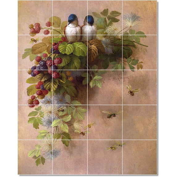 Ceramic Tile Mural-Paul De Longpre Flowers Tile Mural House Decor. 24" w x 30" h using (20) 6 x 6 ceramic tiles