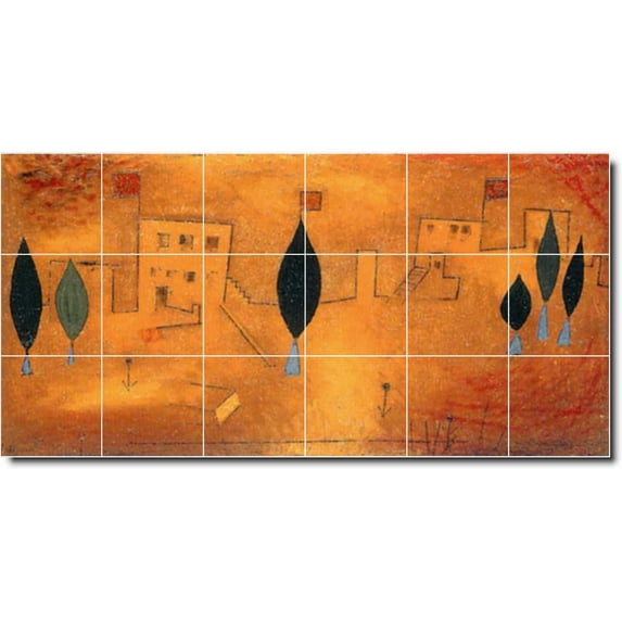 Ceramic Tile Mural-Paul Klee Abstract Bathroom Tile Mural 13. 48" w x 24" h using (18) 8 x 8 ceramic tiles