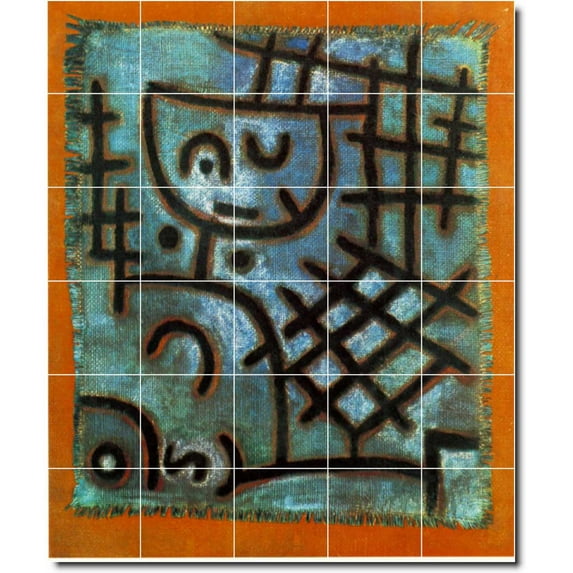 Ceramic Tile Mural-Paul Klee Abstract Floor Tile Mural 18. 40" w x 48" h using (30) 8 x 8 ceramic tiles