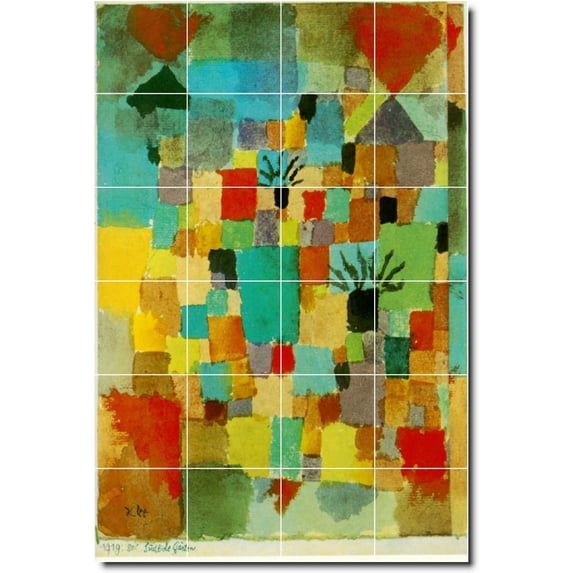Ceramic Tile Mural-Paul Klee Abstract Wall Tile Mural 26. 32" w x 48" h using (24) 8 x 8 ceramic tiles