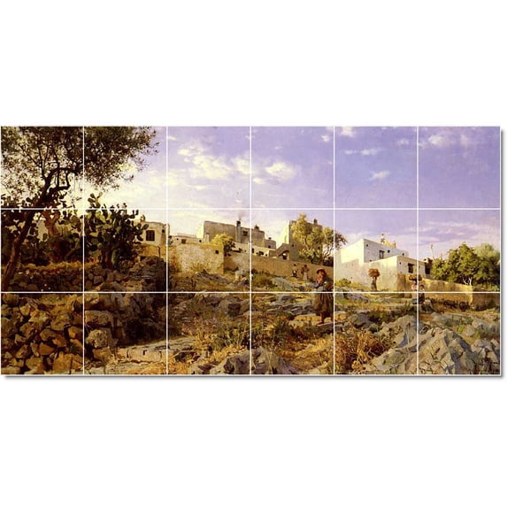 Ceramic Tile Mural-Peder Mork Monsted Landscapes Painting 396. 25.5" w x 12.75" h using (18) 4.25 x 4.25 ceramic tiles