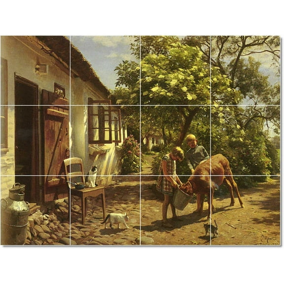 Ceramic Tile Mural-Peder Mork Monsted Village Painting 100. 17" w x 12.75" h using (12) 4.25 x 4.25 ceramic tiles