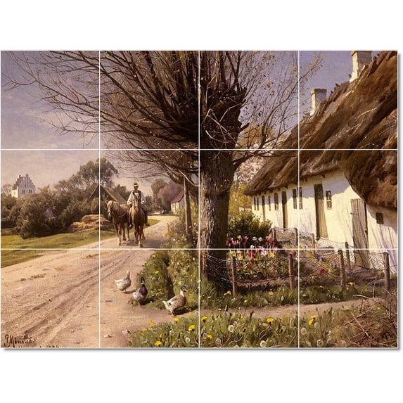 Ceramic Tile Mural-Peder Mork Monsted Village Painting 99. 32" w x 24" h using (12) 8 x 8 ceramic tiles