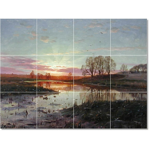 Ceramic Tile Mural-Peder Mork Monsted Waterfront Painting 317. 17" w x 12.75" h using (12) 4.25 x 4.25 ceramic tiles