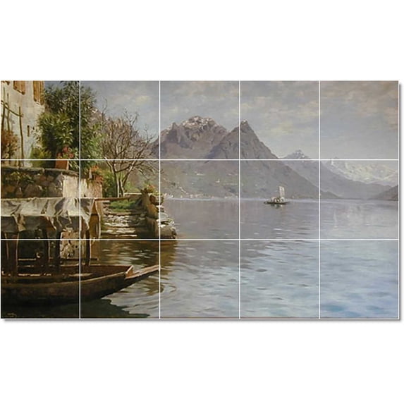 Ceramic Tile Mural-Peder Mork Monsted Waterfront Painting 320. 60" w x 36" h using (15) 12 x 12 ceramic tiles