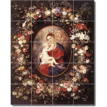 Ceramic Tile Mural-Peter Rubens Religious Floor Tile Mural 9. 17" w x 21.25" h using (20) 4.25 x 4.25 ceramic tiles