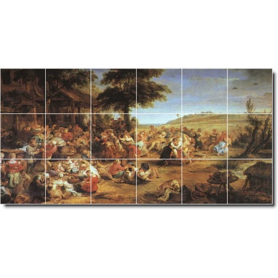 Ceramic Tile Mural-Peter Rubens Village Painting 104. 36" w x 18" h using (18) 6 x 6 ceramic tiles