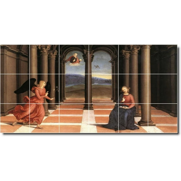 Ceramic Tile Mural-Raphael Angels Backsplash Tile Mural 4. 25.5" w x 12.75" h using (18) 4.25 x 4.25 ceramic tiles