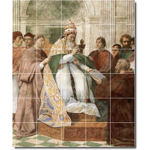 Ceramic Tile Mural-Raphael Historical Backsplash Tile Mural 6. 21.25" w x 25.5" h using (30) 4.25 x 4.25 ceramic tiles