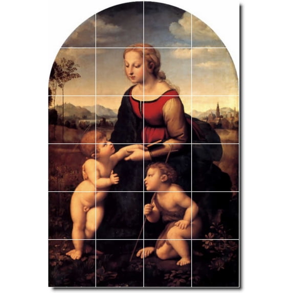 Ceramic Tile Mural-Raphael Mother Child Painting 31. 17" w x 25.5" h using (24) 4.25 x 4.25 ceramic tiles