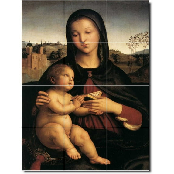 Ceramic Tile Mural-Raphael Mother Child Painting 32. 24" w x 32" h using (12) 8 x 8 ceramic tiles
