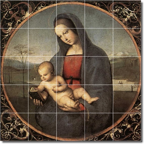 Ceramic Tile Mural-Raphael Mother Child Painting 37. 40" w x 40" h using (25) 8 x 8 ceramic tiles