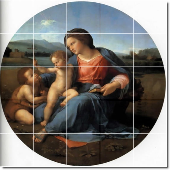 Ceramic Tile Mural-Raphael Mother Child Painting 38. 21.25" w x 21.25" h using (25) 4.25 x 4.25 ceramic tiles