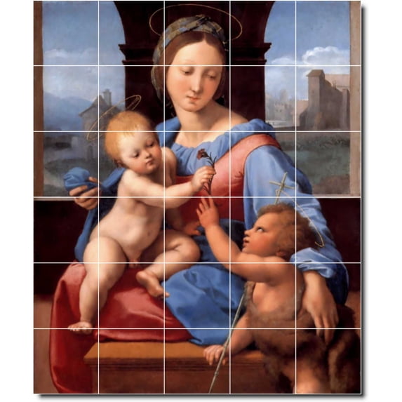 Ceramic Tile Mural-Raphael Mother Child Painting 39. 21.25" w x 25.5" h using (30) 4.25 x 4.25 ceramic tiles