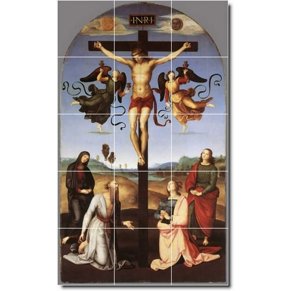 Ceramic Tile Mural-Raphael Religious Bathroom Tile Mural 22. 12.75" w x 21.25" h using (15) 4.25 x 4.25 ceramic tiles