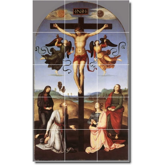 Ceramic Tile Mural-Raphael Religious Bathroom Tile Mural 22. 24" w x 40" h using (15) 8 x 8 ceramic tiles