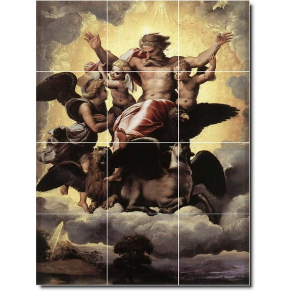 Ceramic Tile Mural-Raphael Religious Floor Tile Mural 2. 12.75" w x 17" h using (12) 4.25 x 4.25 ceramic tiles