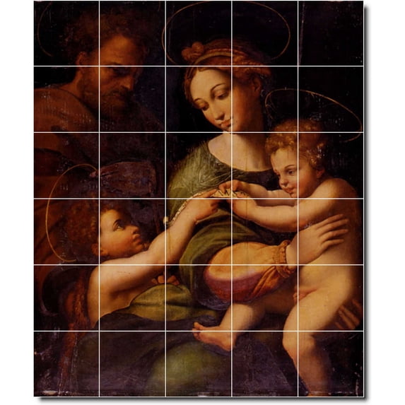 Ceramic Tile Mural-Raphael Religious Wall Tile Mural 12. 21.25" w x 25.5" h using (30) 4.25 x 4.25 ceramic tiles