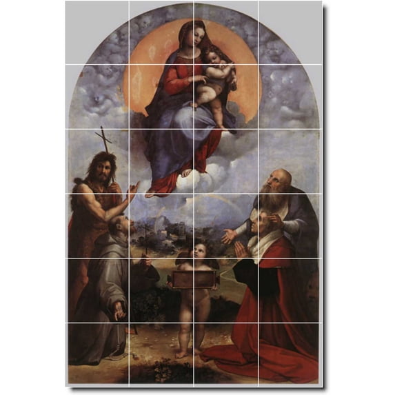 Ceramic Tile Mural-Raphael Religious Wall Tile Mural 16. 17" w x 25.5" h using (24) 4.25 x 4.25 ceramic tiles