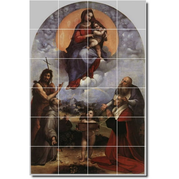 Ceramic Tile Mural-Raphael Religious Wall Tile Mural 16. 24" w x 36" h using (24) 6 x 6 ceramic tiles