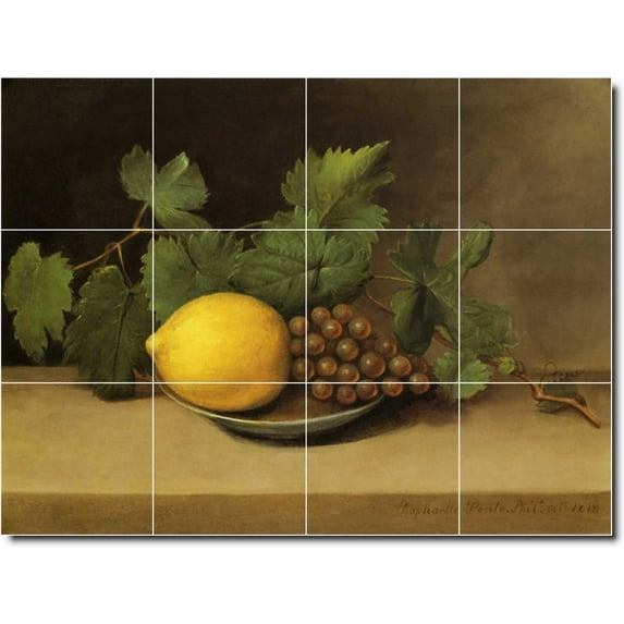 Ceramic Tile Mural-Raphaelle Peale Fruit Vegetables Backsplash Tile Mural 27. 32" w x 24" h using (12) 8 x 8 ceramic tiles