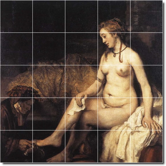 Ceramic Tile Mural-Rembrandt Nudes Backsplash Tile Mural 29. 30" w x 30" h using (25) 6 x 6 ceramic tiles