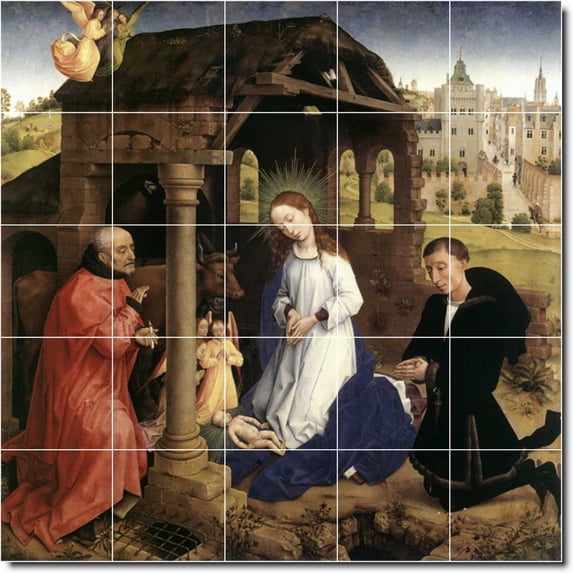 Ceramic Tile Mural-Rogier Weyden Religious 17. 21.25" w x 21.25" h using (25) 4.25 x 4.25 ceramic tiles