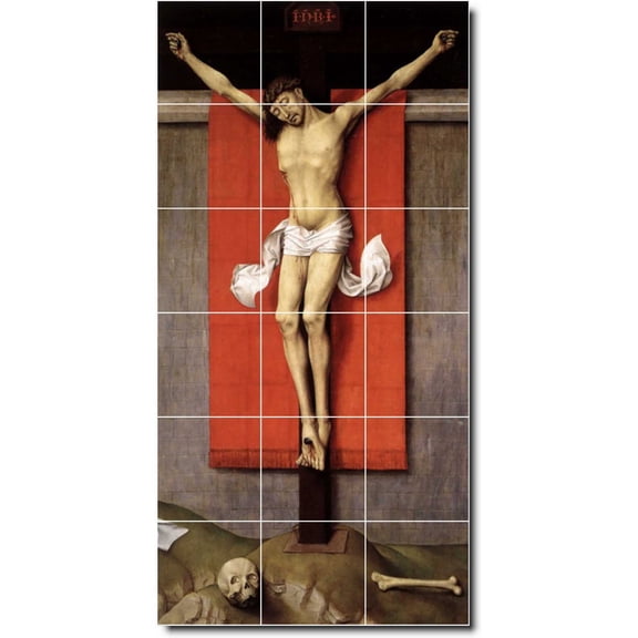 Ceramic Tile Mural-Rogier Weyden Religious Floor Tile Mural 22. 12.75" w x 25.5" h using (18) 4.25 x 4.25 ceramic tiles