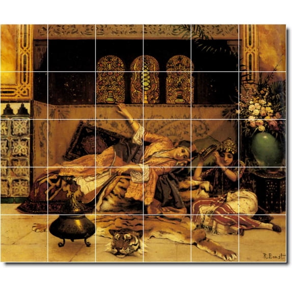 Ceramic Tile Mural-Rudolf Ernst Historical Floor Tile Mural 23. 25.5" w x 21.25" h using (30) 4.25 x 4.25 ceramic tiles