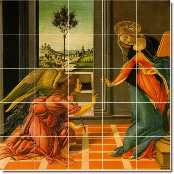 Ceramic Tile Mural-Sandro Botticelli Angels Bathroom Tile Mural 14. 60" w x 60" h using (25) 12 x 12 ceramic tiles