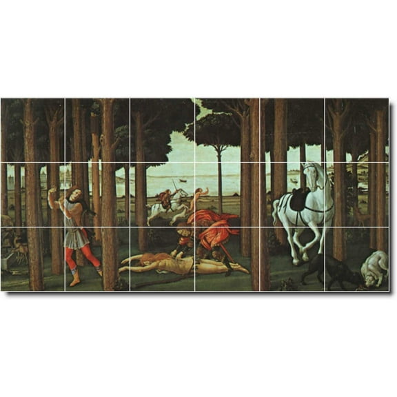 Ceramic Tile Mural-Sandro Botticelli Mythology Custom Tile Mural 7. 25.5" w x 12.75" h using (18) 4.25 x 4.25 ceramic tiles