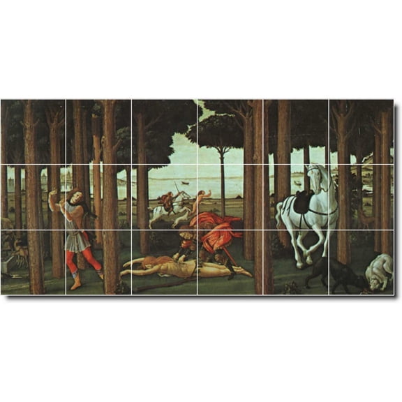 Ceramic Tile Mural-Sandro Botticelli Mythology Custom Tile Mural 7. 36" w x 18" h using (18) 6 x 6 ceramic tiles