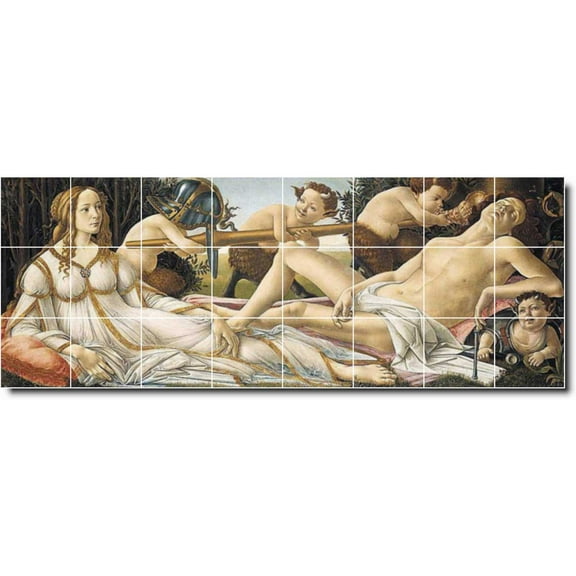 Ceramic Tile Mural-Sandro Botticelli Mythology Floor Tile Mural 9. 34" w x 12.75" h using (24) 4.25 x 4.25 ceramic tiles