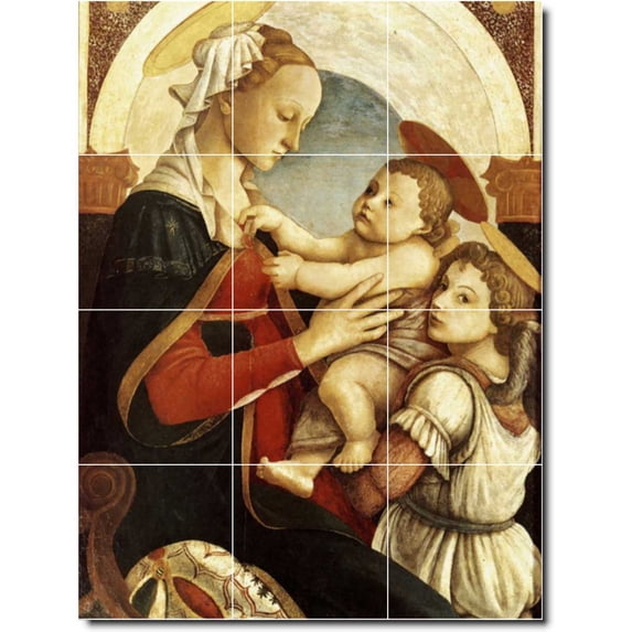 Ceramic Tile Mural-Sandro Botticelli Religious Backsplash Tile Mural 14. 18" w x 24" h using (12) 6 x 6 ceramic tiles