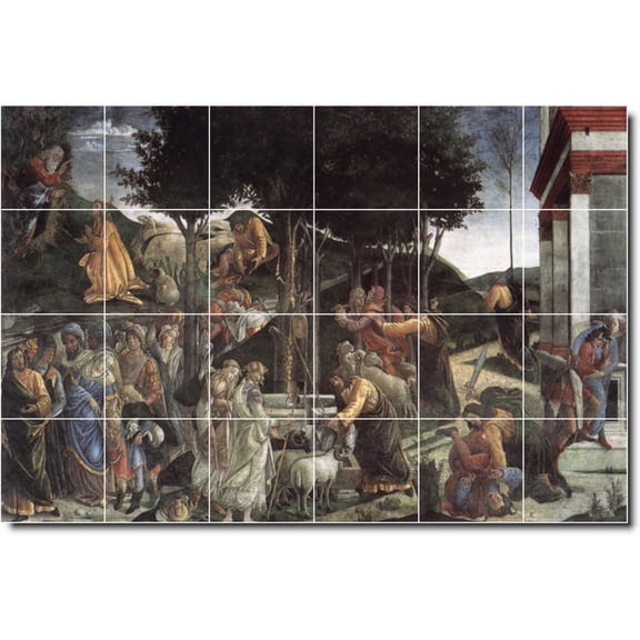 Ceramic Tile Mural-Sandro Botticelli Religious Backsplash Tile Mural 16. 36" w x 24" h using (24) 6 x 6 ceramic tiles