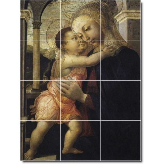 Ceramic Tile Mural-Sandro Botticelli Religious Bathroom Tile Mural 21. 12.75" w x 17" h using (12) 4.25 x 4.25 ceramic tiles