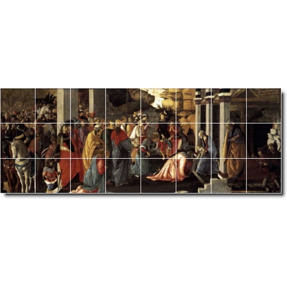 Ceramic Tile Mural-Sandro Botticelli Religious Kitchen Tile Mural 8. 64" w x 24" h using (24) 8 x 8 ceramic tiles