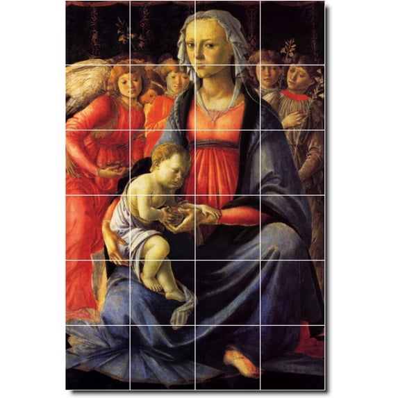 Ceramic Tile Mural-Sandro Botticelli Religious Shower Tile Mural 18. 48" w x 72" h using (24) 12 x 12 ceramic tiles
