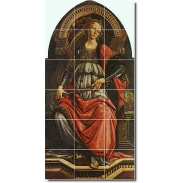 Ceramic Tile Mural-Sandro Botticelli Religious Wall Tile Mural 19. 12.75" w x 25.5" h using (18) 4.25 x 4.25 ceramic tiles
