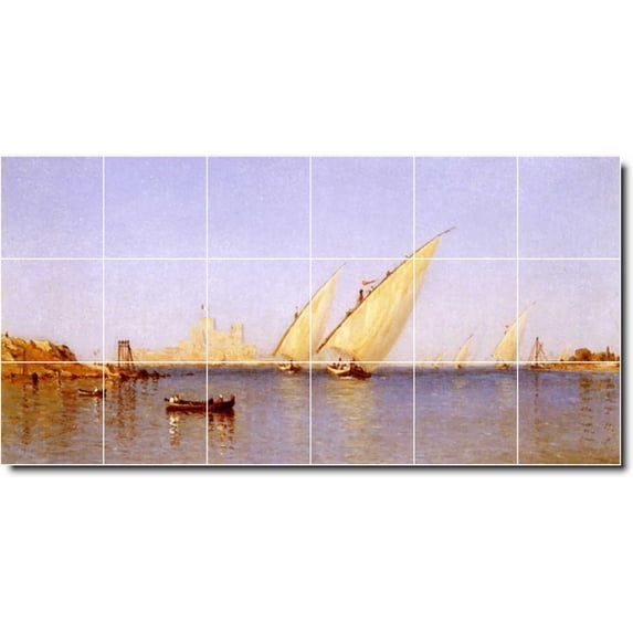 Ceramic Tile Mural-Sanford Gifford Ships Backsplash Tile Mural 16. 48" w x 24" h using (18) 8 x 8 ceramic tiles