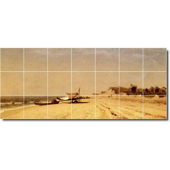Ceramic Tile Mural-Sanford Gifford Waterfront Painting 330. 29.75" w x 12.75" h using (21) 4.25 x 4.25 ceramic tiles