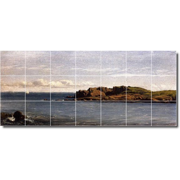 Ceramic Tile Mural-Sanford Gifford Waterfront Painting 335. 56" w x 24" h using (21) 8 x 8 ceramic tiles
