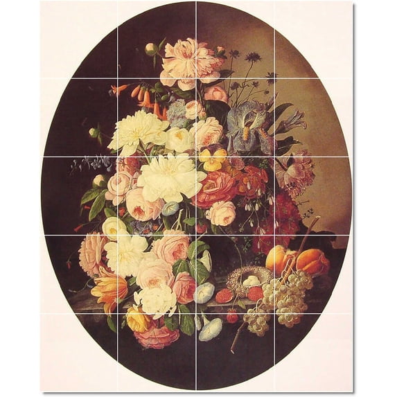Ceramic Tile Mural-Severin Roesen Flowers Tile Mural Traditional Home Renovation. 24" w x 30" h using (20) 6 x 6 ceramic tiles
