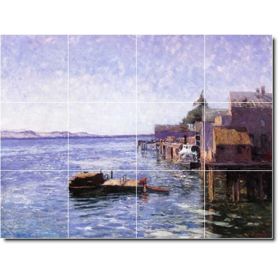 Ceramic Tile Mural-Theodore Steele Waterfront Painting 340. 48" w x 36" h using (12) 12 x 12 ceramic tiles